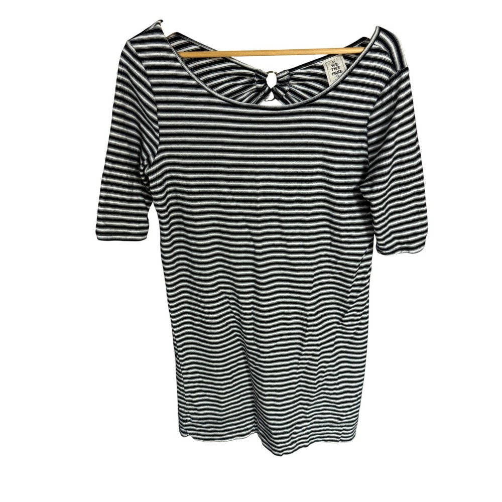 We The Free People Striped Open Back Ring Detail Tee Black White Large
